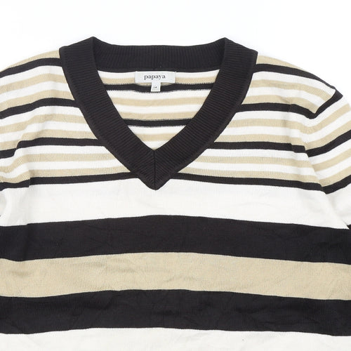Papaya Womens Multicoloured V-Neck Striped Acrylic Pullover Jumper Size 14