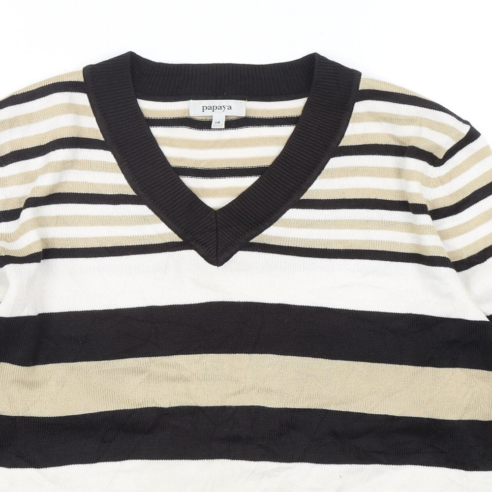 Papaya Womens Multicoloured V-Neck Striped Acrylic Pullover Jumper Size 14