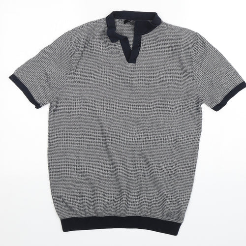 NEXT Mens Blue Collared Striped Cotton Pullover Jumper Size M