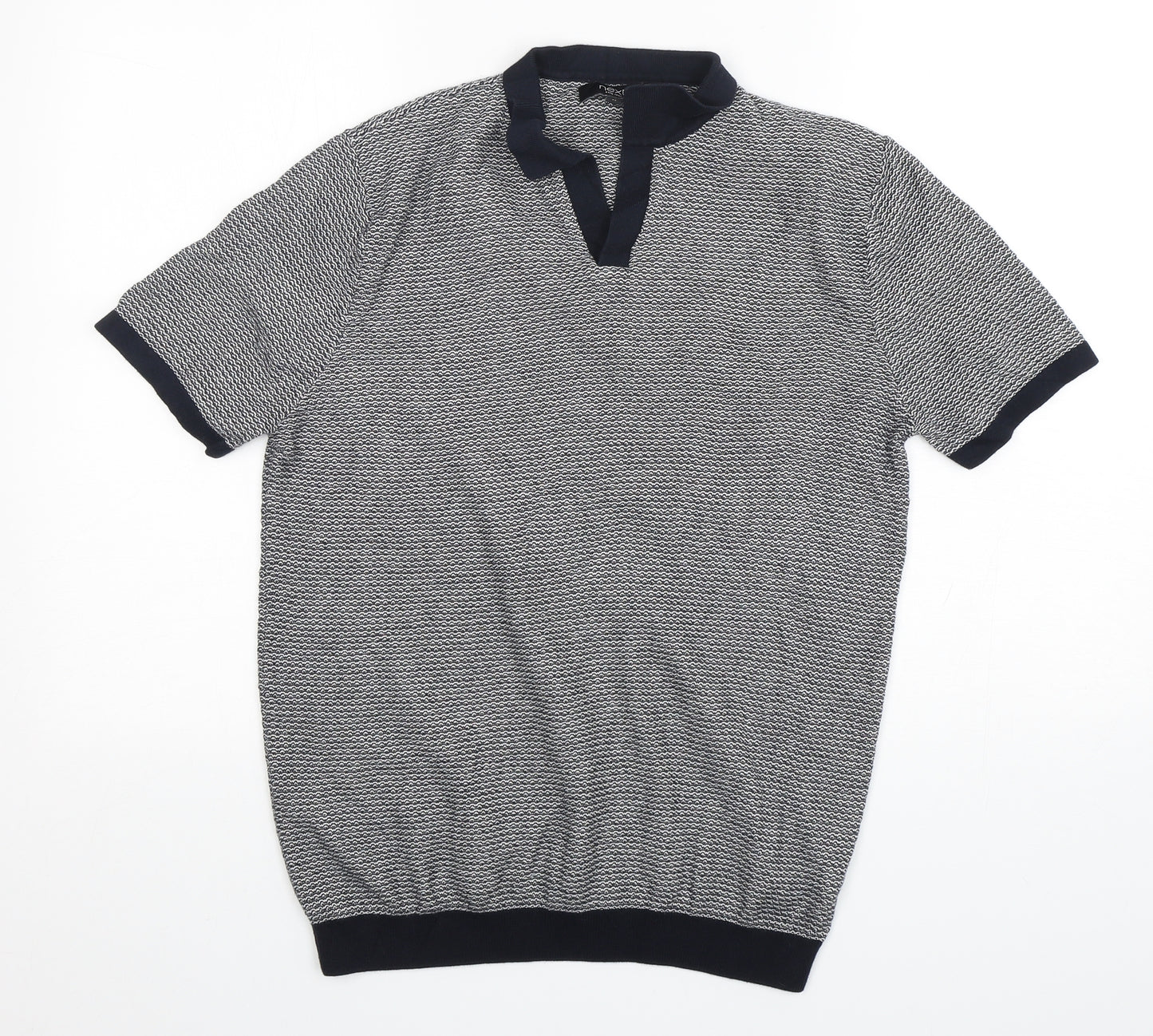 NEXT Mens Blue Collared Striped Cotton Pullover Jumper Size M