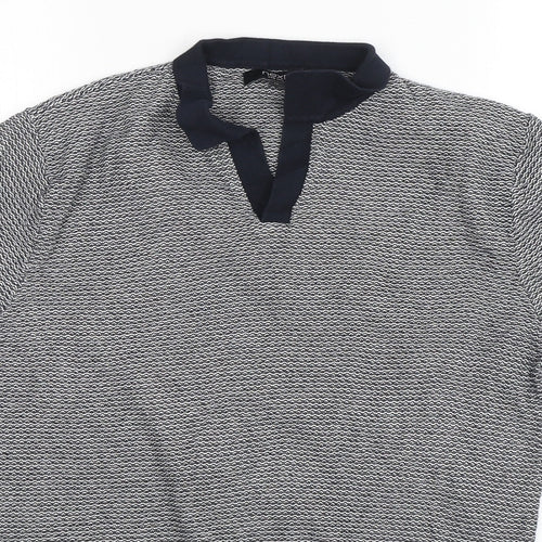 NEXT Mens Blue Collared Striped Cotton Pullover Jumper Size M