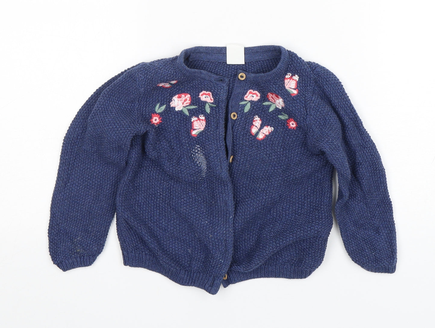 H&M Girls Blue Floral Cotton Cardigan Jumper Size 18-24 Months  Button