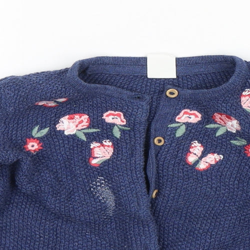 H&M Girls Blue Floral Cotton Cardigan Jumper Size 18-24 Months  Button