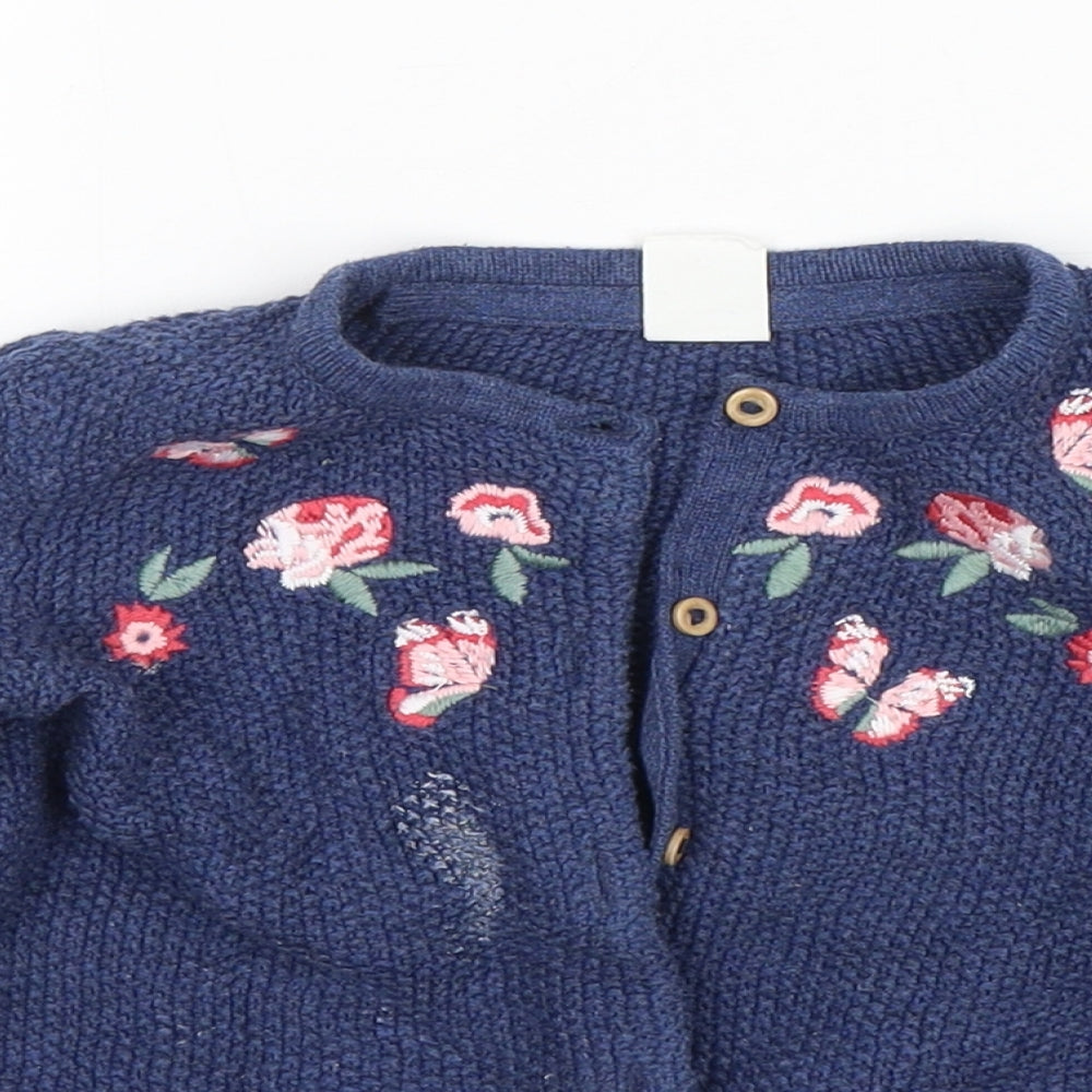 H&M Girls Blue Floral Cotton Cardigan Jumper Size 18-24 Months  Button