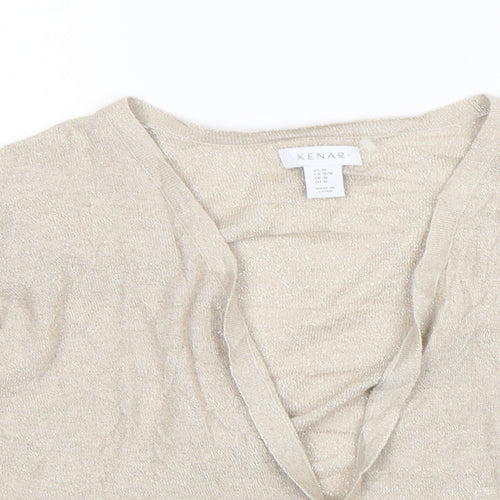 Kenar Womens Beige V-Neck  Acrylic Cardigan Jumper Size M
