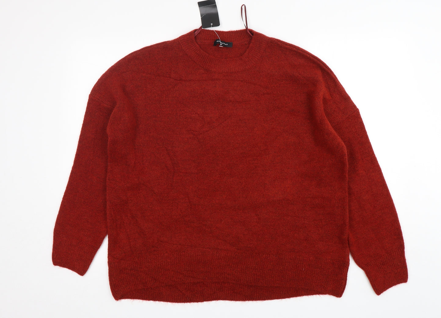 Peacocks Womens Orange Round Neck  Acrylic Pullover Jumper Size M
