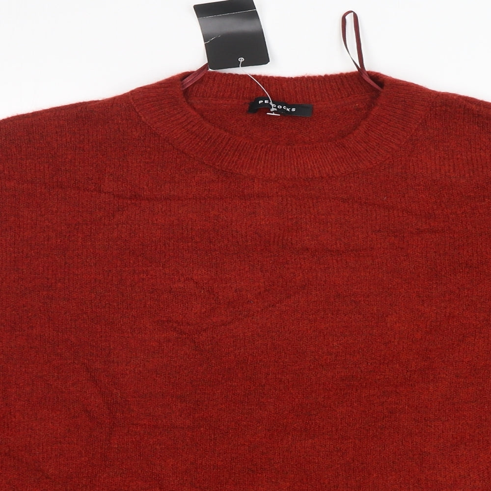 Peacocks Womens Orange Round Neck  Acrylic Pullover Jumper Size M