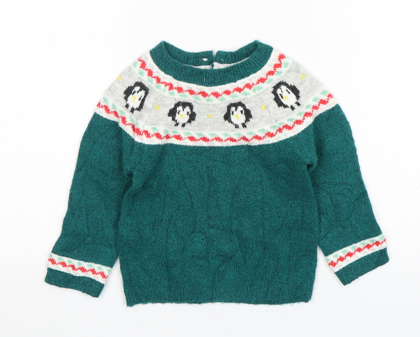 Marks and Spencer Boys Green Fair Isle Acrylic Pullover Jumper Size 12-18 Months   - Christmas