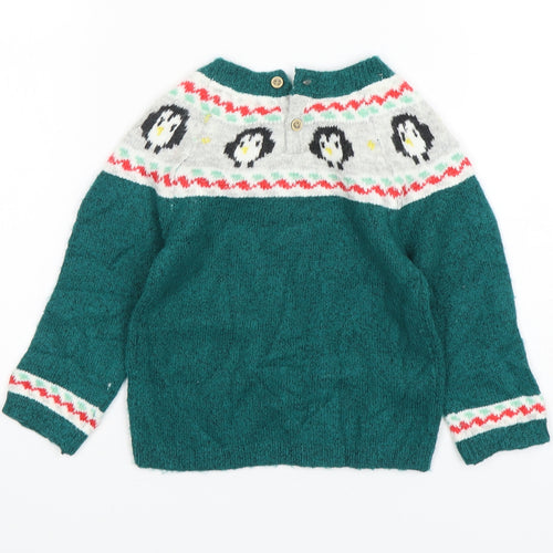 Marks and Spencer Boys Green Fair Isle Acrylic Pullover Jumper Size 12-18 Months   - Christmas