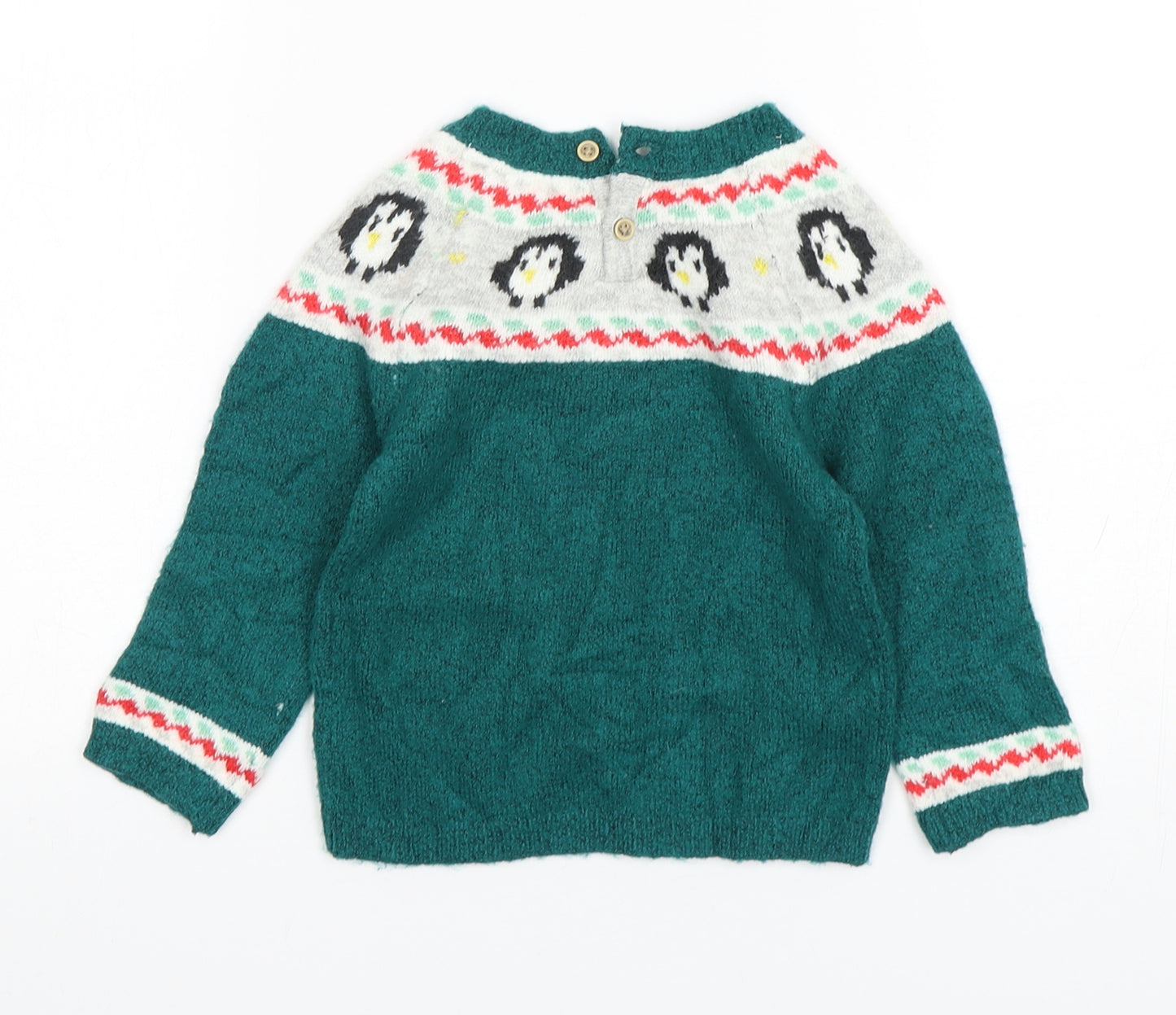 Marks and Spencer Boys Green Fair Isle Acrylic Pullover Jumper Size 12-18 Months   - Christmas