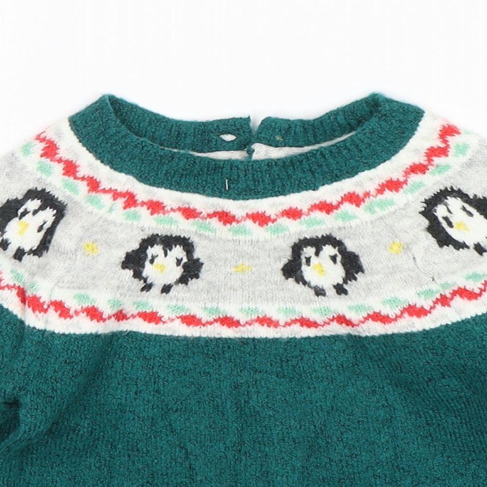 Marks and Spencer Boys Green Fair Isle Acrylic Pullover Jumper Size 12-18 Months   - Christmas