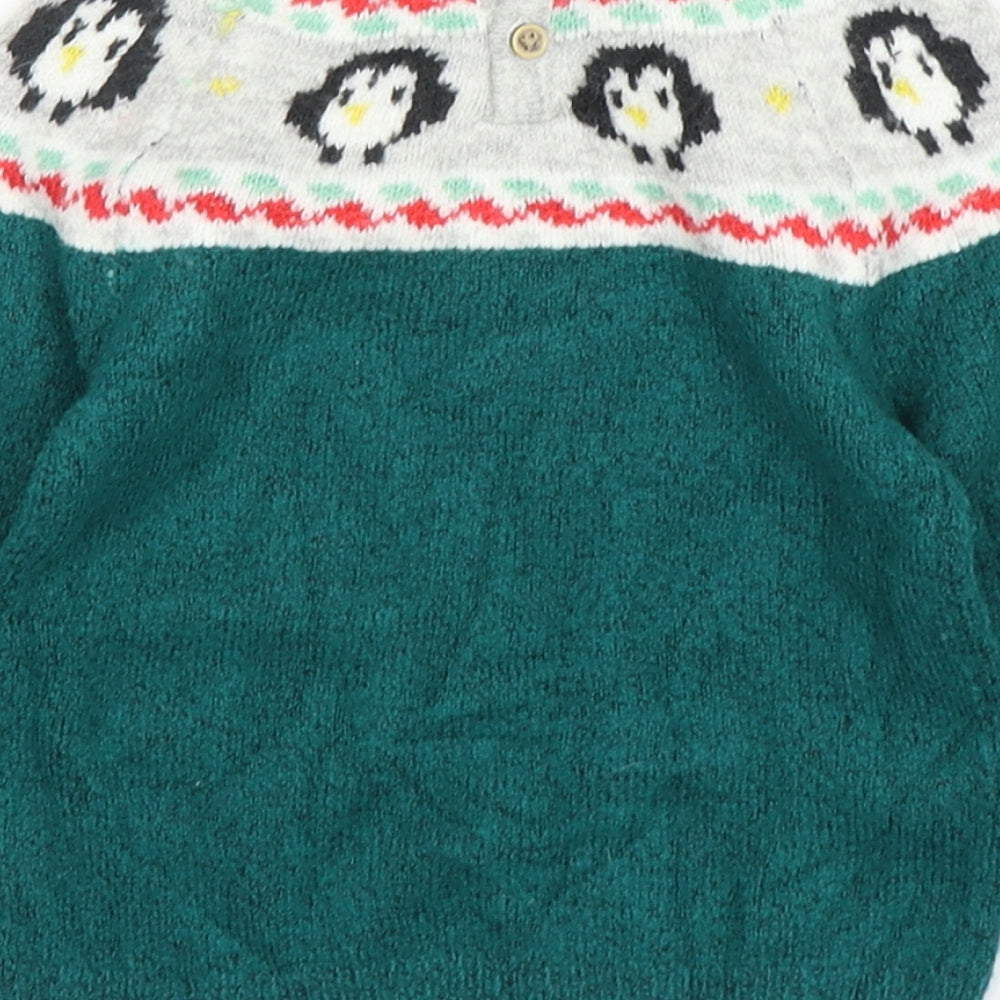 Marks and Spencer Boys Green Fair Isle Acrylic Pullover Jumper Size 12-18 Months   - Christmas
