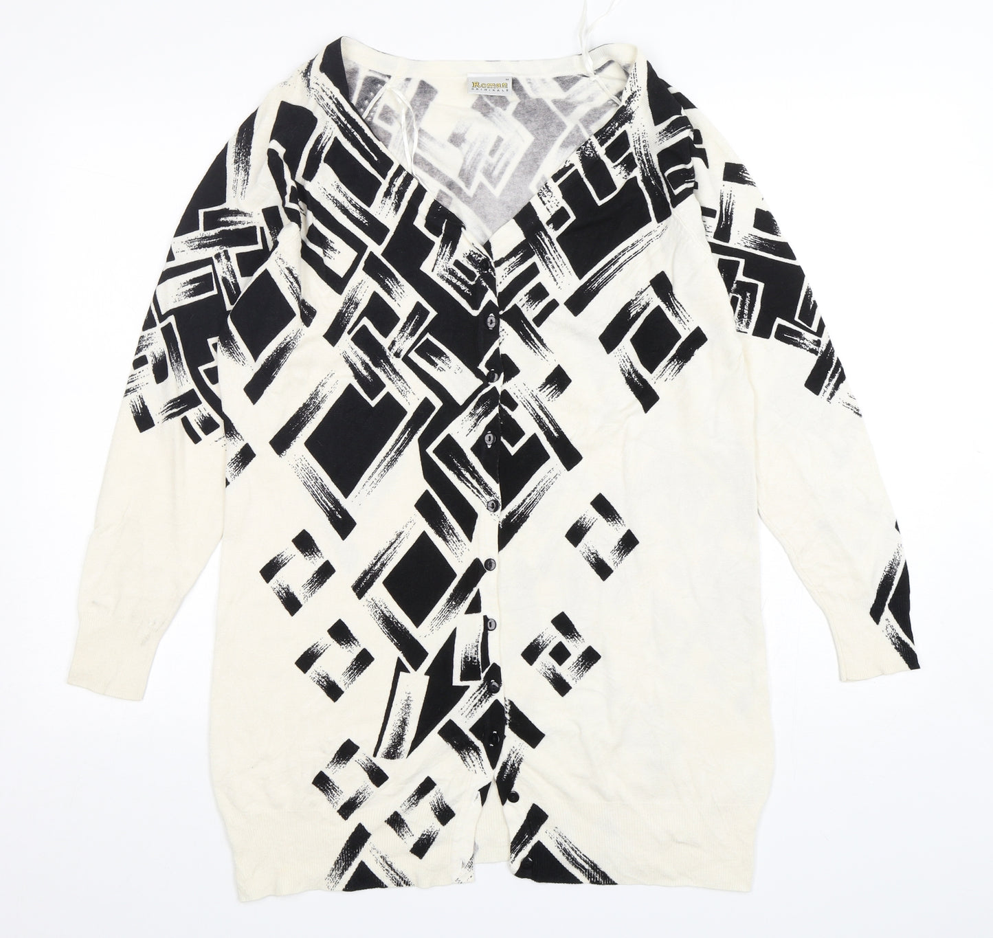 Roman Womens Multicoloured V-Neck Geometric Viscose Cardigan Jumper Size M