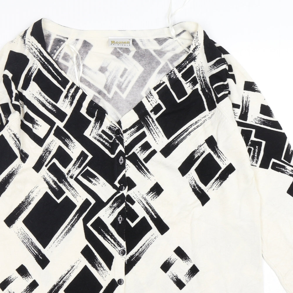 Roman Womens Multicoloured V-Neck Geometric Viscose Cardigan Jumper Size M