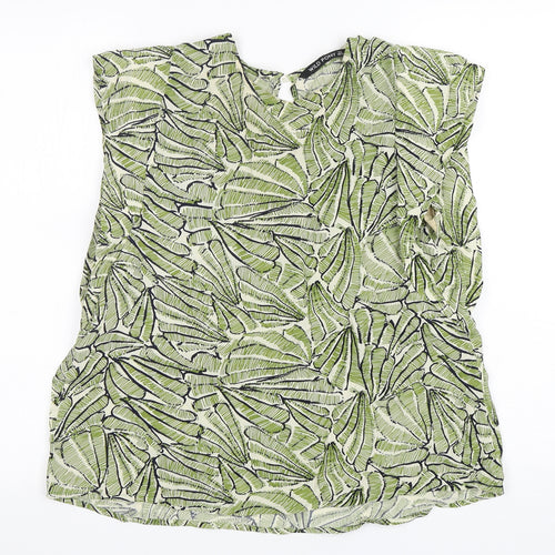 Wild Pony Womens Green Floral Viscose Basic Blouse Size XS Round Neck