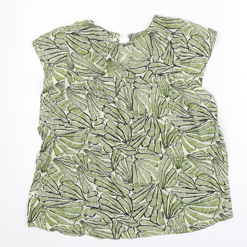 Wild Pony Womens Green Floral Viscose Basic Blouse Size XS Round Neck
