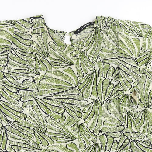 Wild Pony Womens Green Floral Viscose Basic Blouse Size XS Round Neck