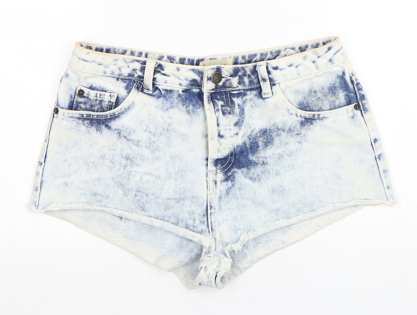 Topshop Womens Blue  Cotton Hot Pants Shorts Size 12 L3 in Regular Button