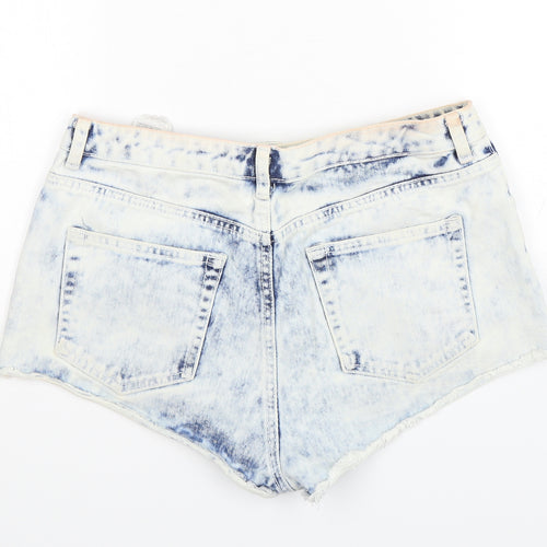 Topshop Womens Blue  Cotton Hot Pants Shorts Size 12 L3 in Regular Button