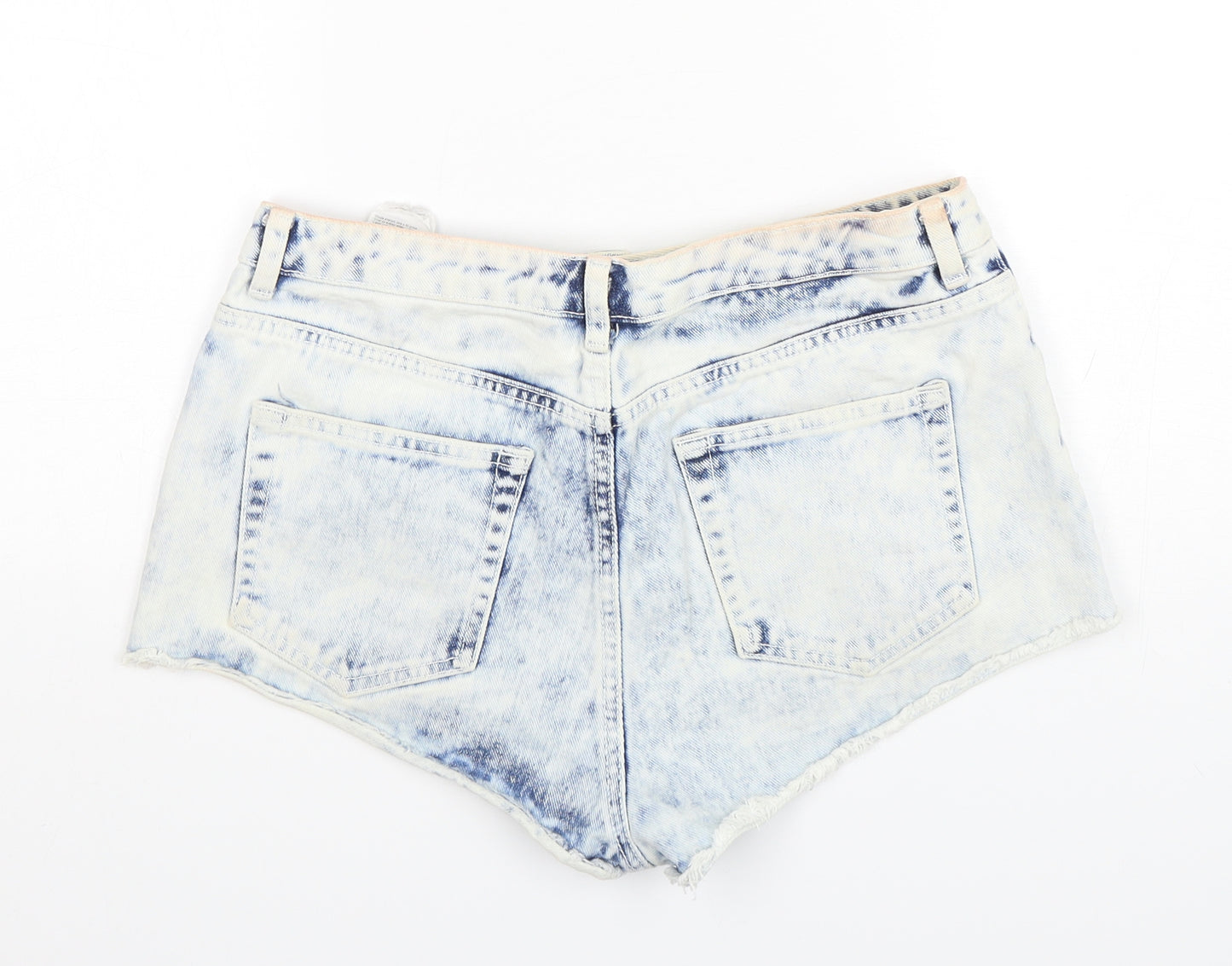 Topshop Womens Blue  Cotton Hot Pants Shorts Size 12 L3 in Regular Button