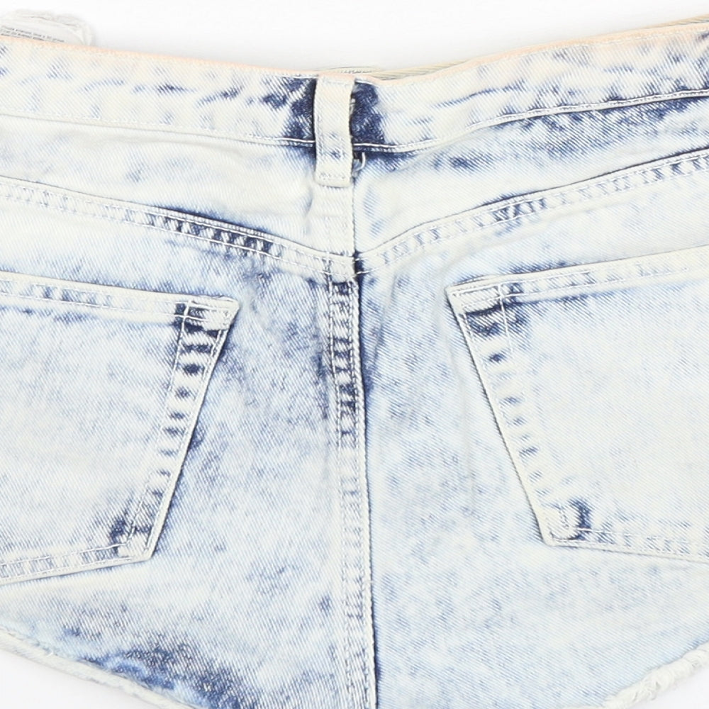 Topshop Womens Blue  Cotton Hot Pants Shorts Size 12 L3 in Regular Button
