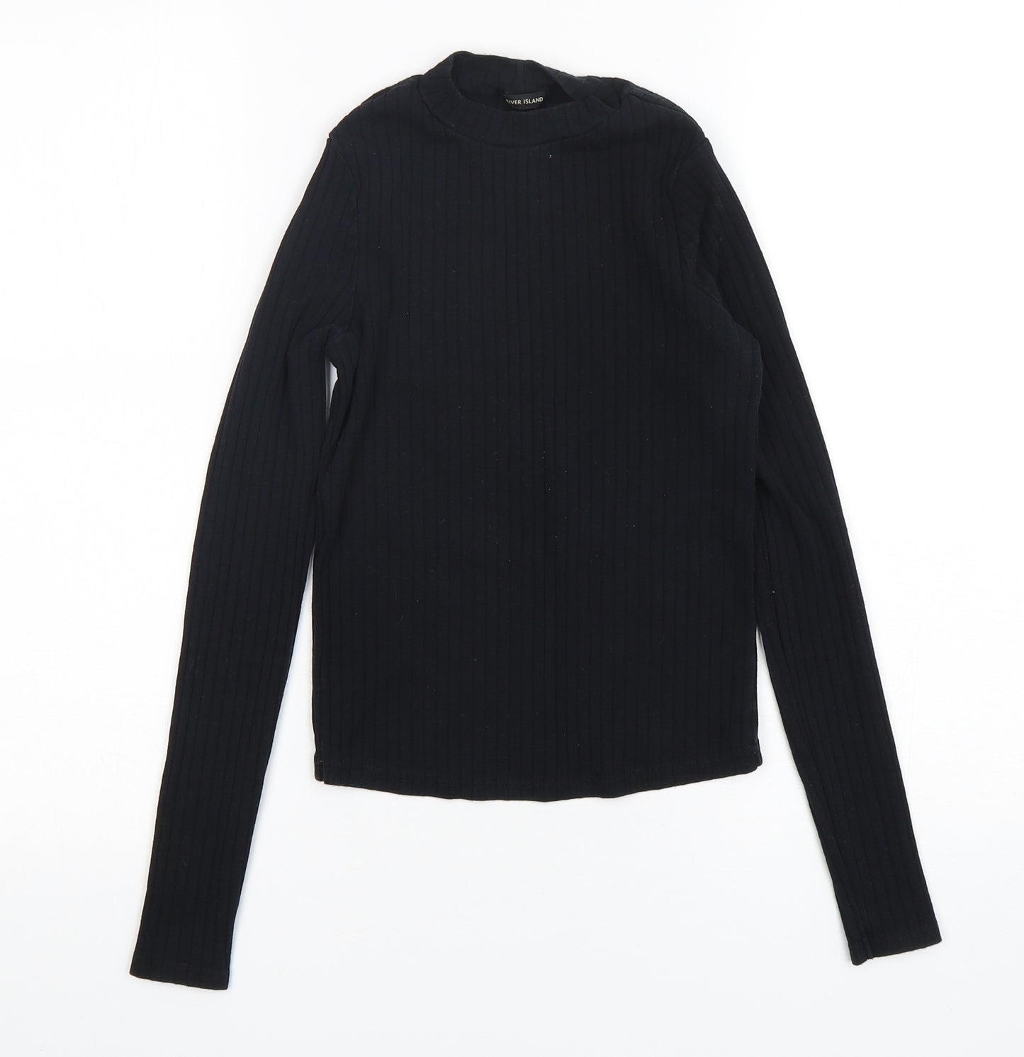 River Island  Womens Black  Cotton Basic T-Shirt Size 6 Mock Neck