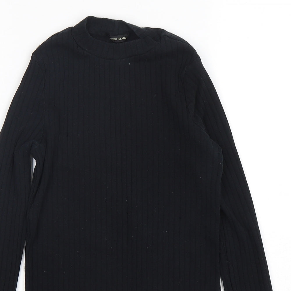 River Island  Womens Black  Cotton Basic T-Shirt Size 6 Mock Neck