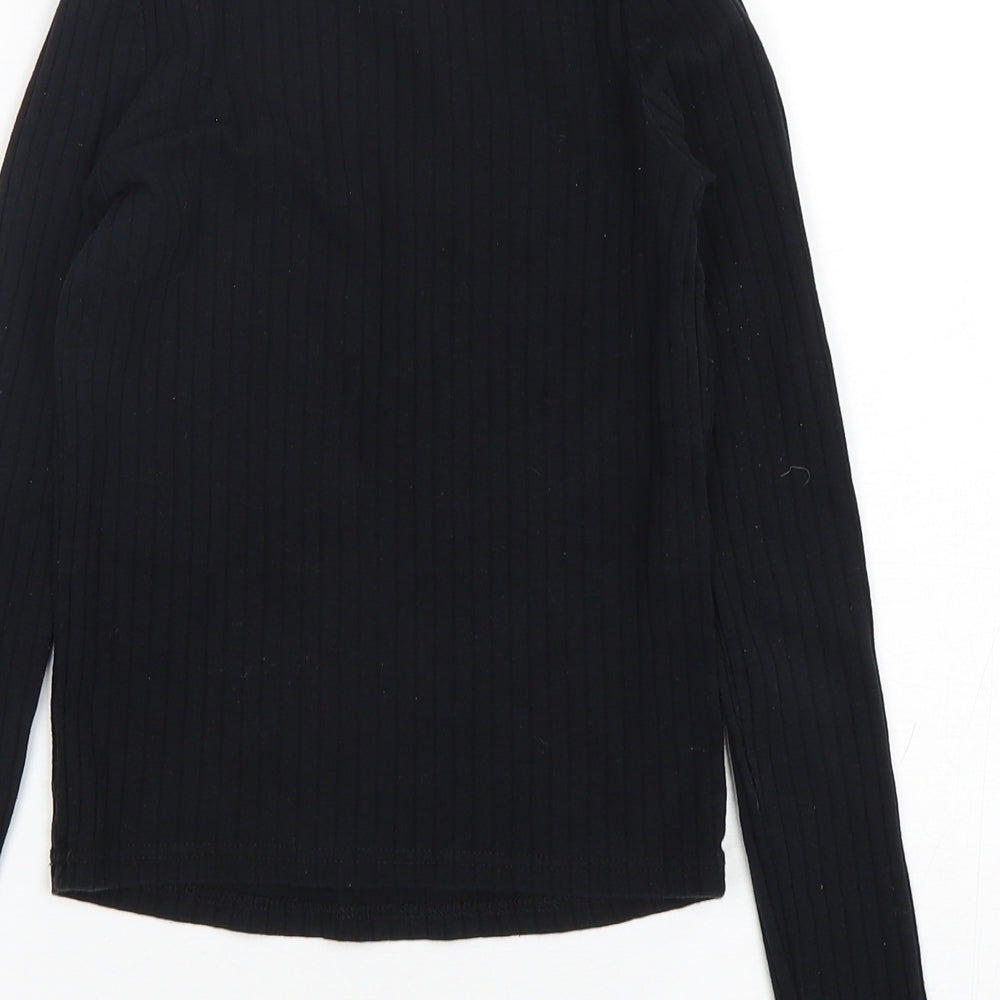 River Island  Womens Black  Cotton Basic T-Shirt Size 6 Mock Neck