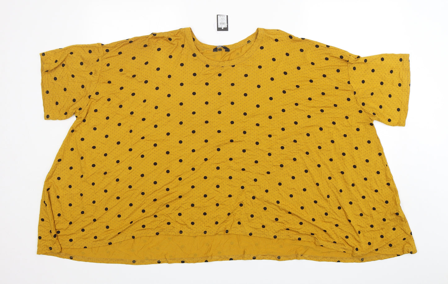 M&Co Womens Yellow Polka Dot Viscose Basic T-Shirt Size 18 Round Neck