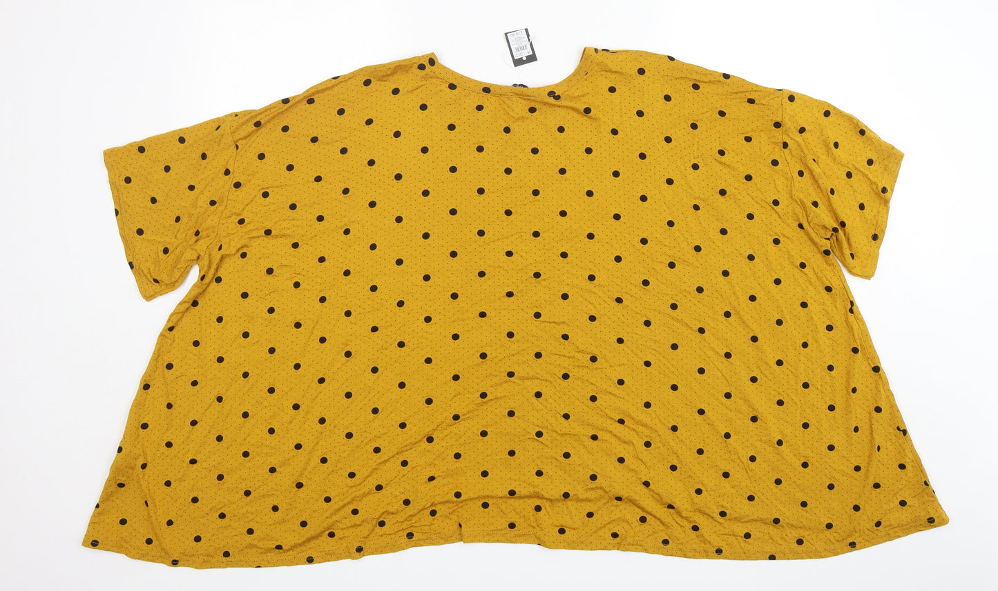 M&Co Womens Yellow Polka Dot Viscose Basic T-Shirt Size 18 Round Neck