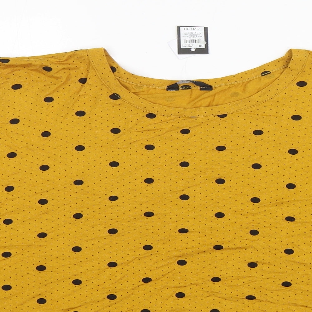 M&Co Womens Yellow Polka Dot Viscose Basic T-Shirt Size 18 Round Neck
