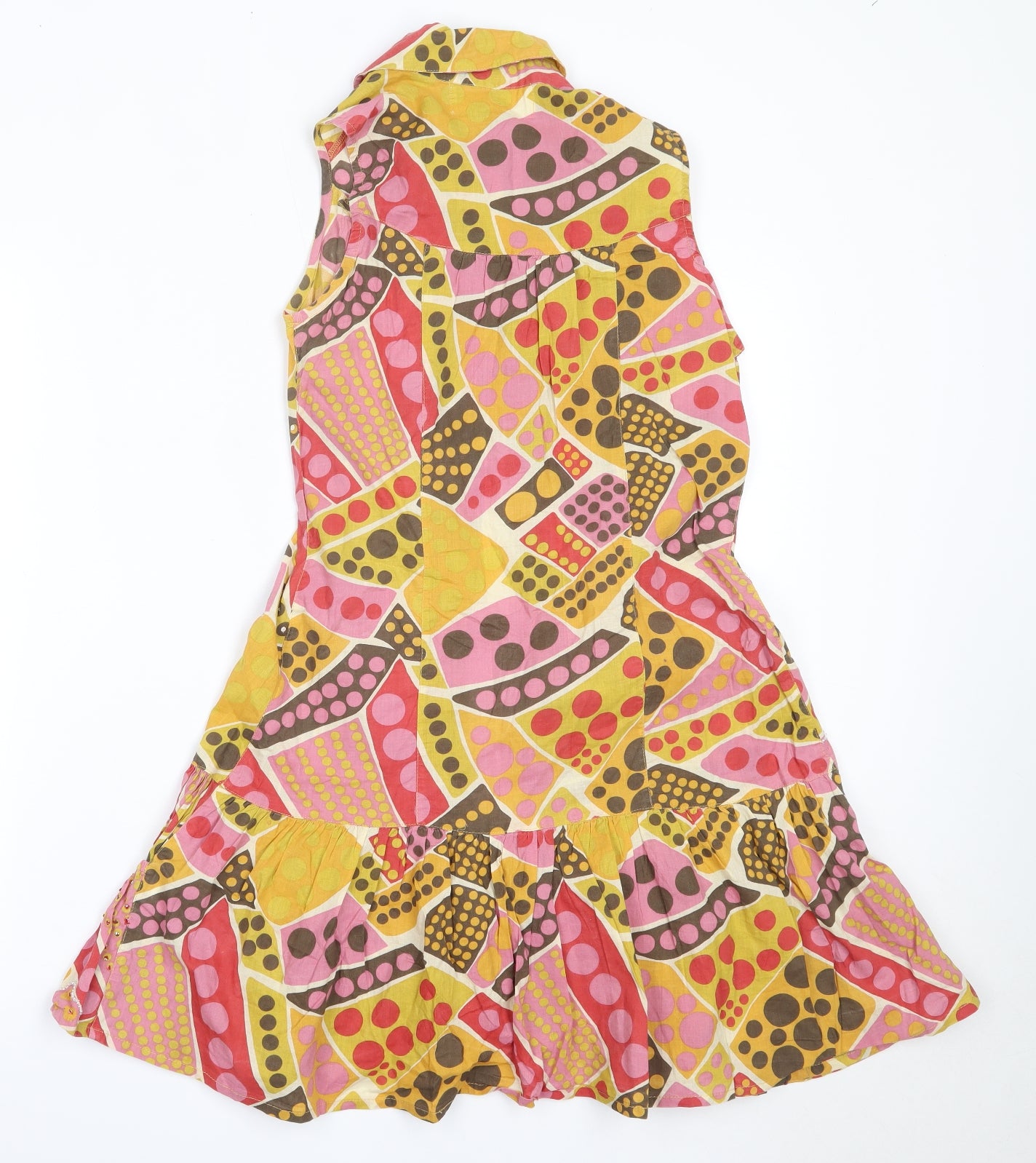River Island Womens Yellow Geometric Cotton Fit & Flare  Size 10  Collared