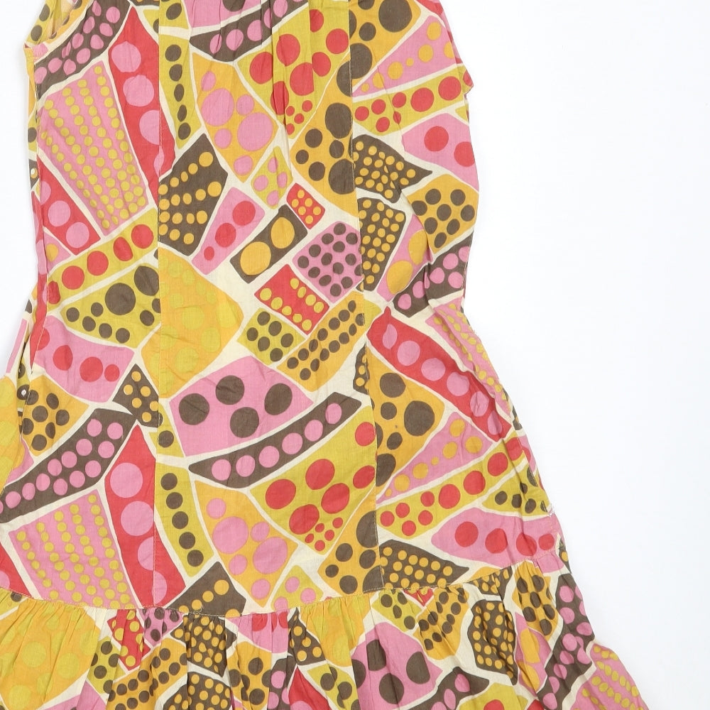 River Island Womens Yellow Geometric Cotton Fit & Flare  Size 10  Collared