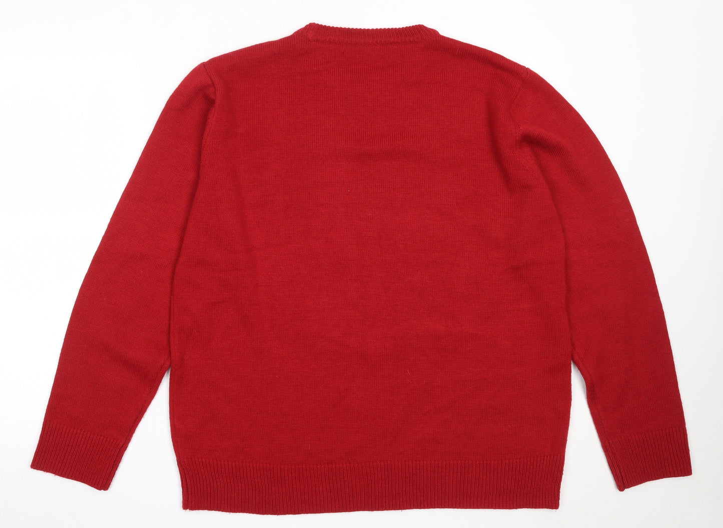 George Mens Red Round Neck  Acrylic Pullover Jumper Size L   - christmas reindeer rudolph