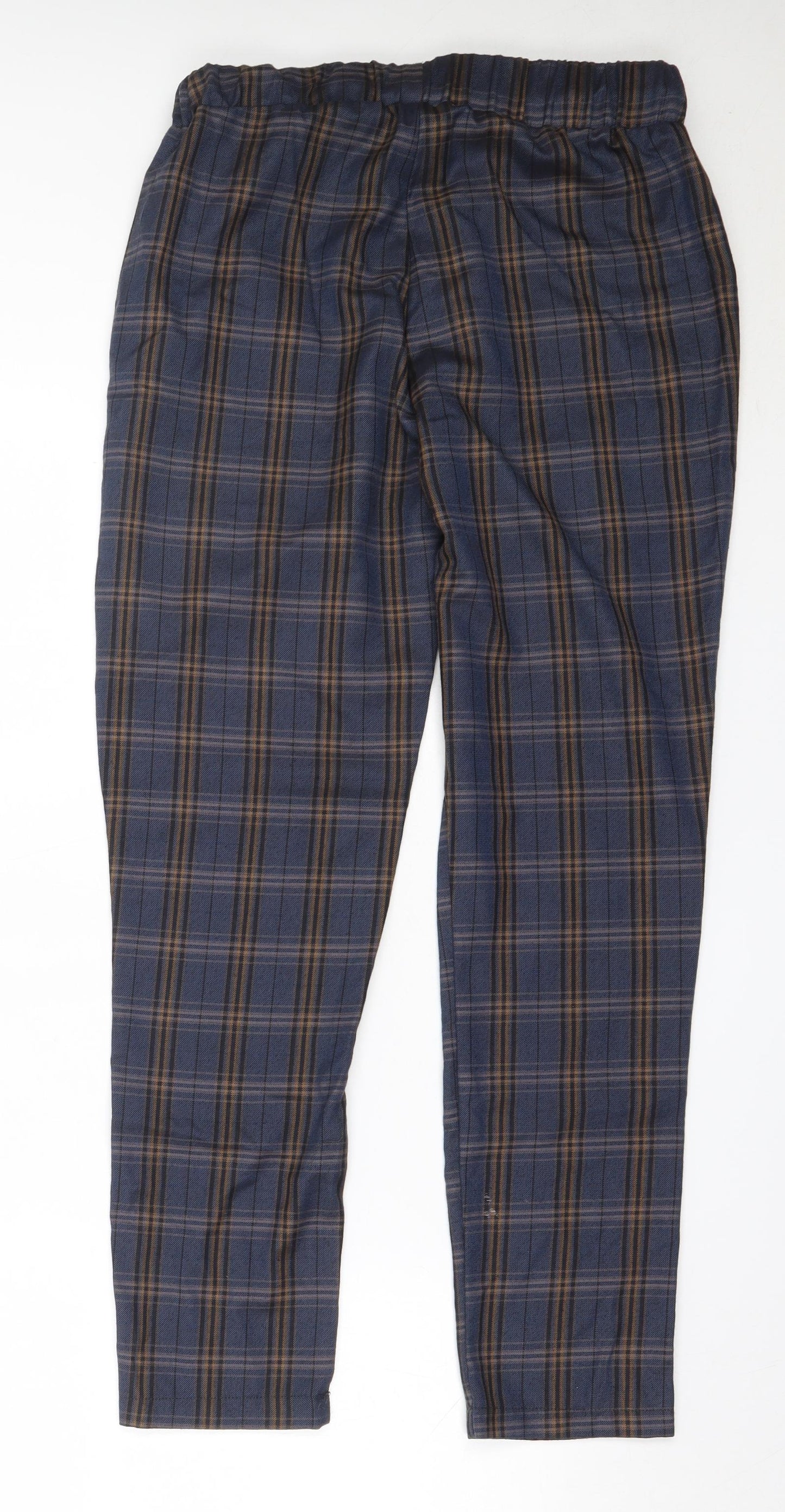 Boohoo Mens Blue Check Polyester Capri Trousers Size S L28 in Regular