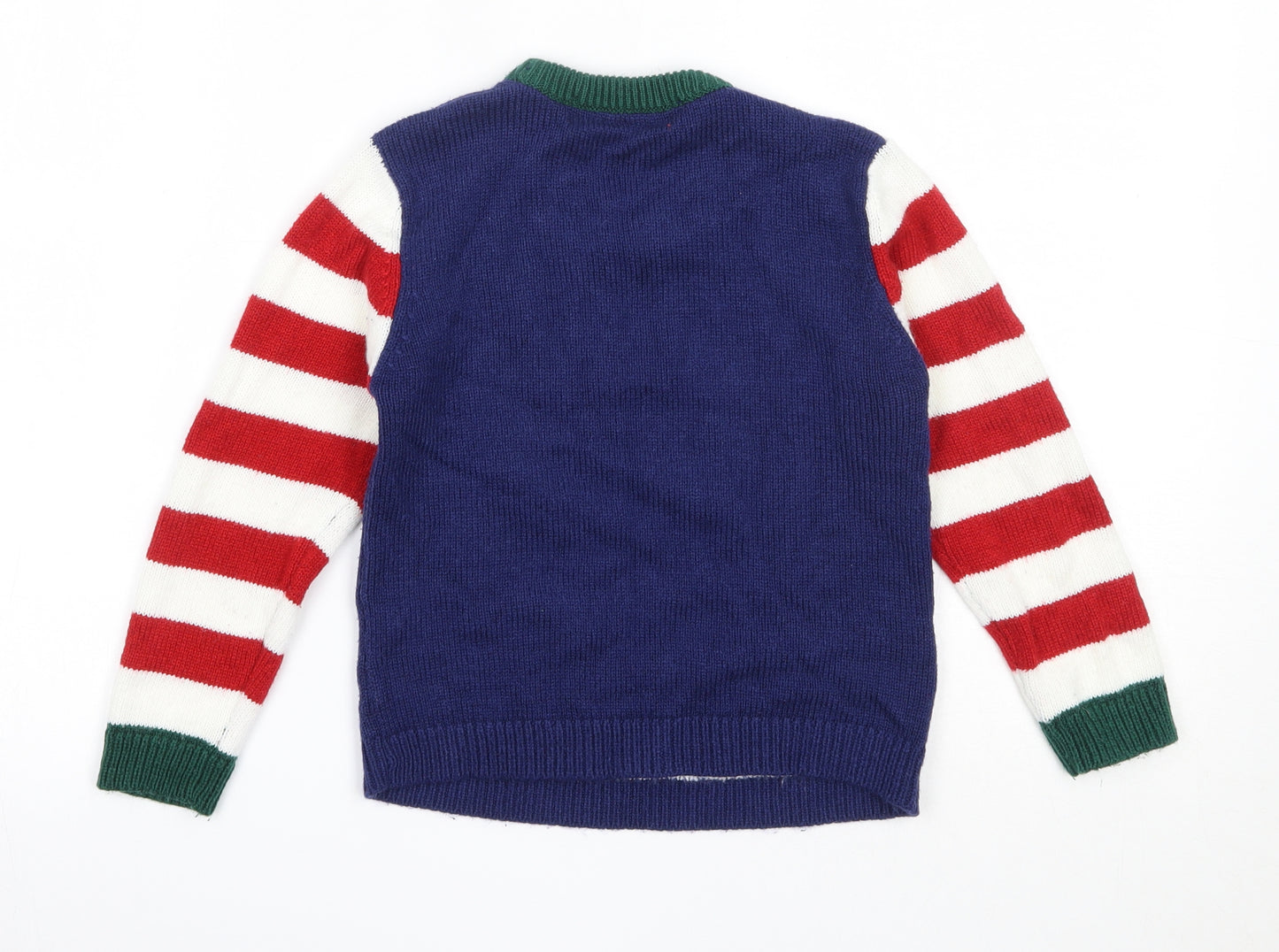 Preworn Boys Blue Round Neck  Acrylic Pullover Jumper Size 5-6 Years   - christmas