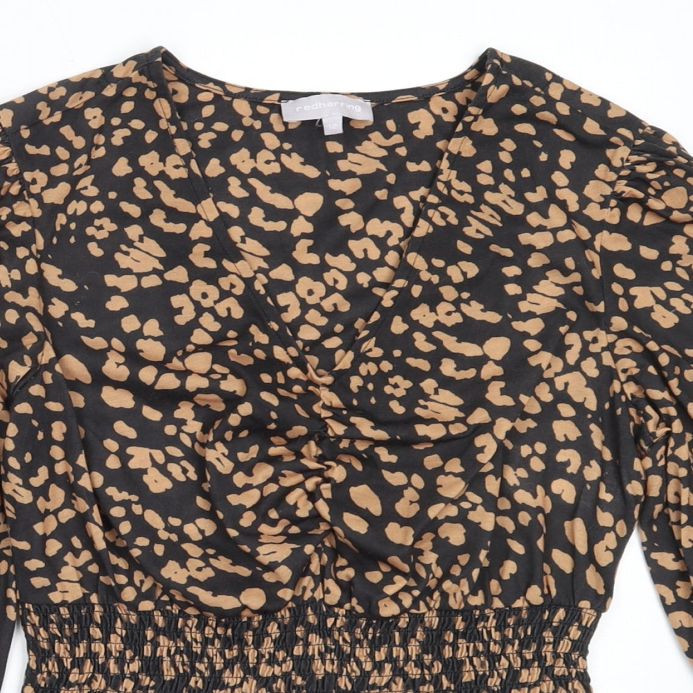 Red Herring Womens Black  Polyester Basic Blouse Size 12 V-Neck