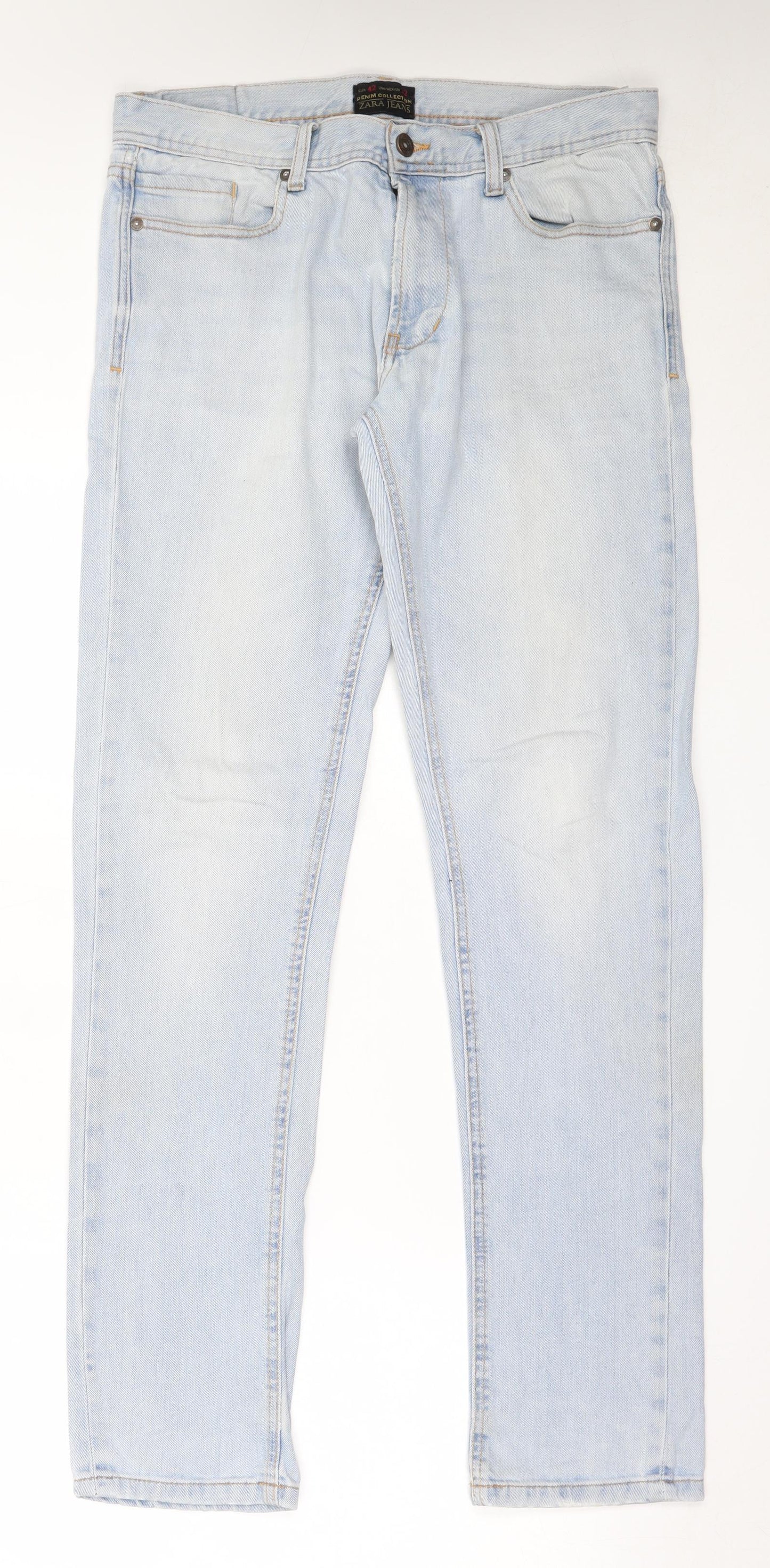 Zara Womens Blue  Cotton Straight Jeans Size 42 L32 in Regular