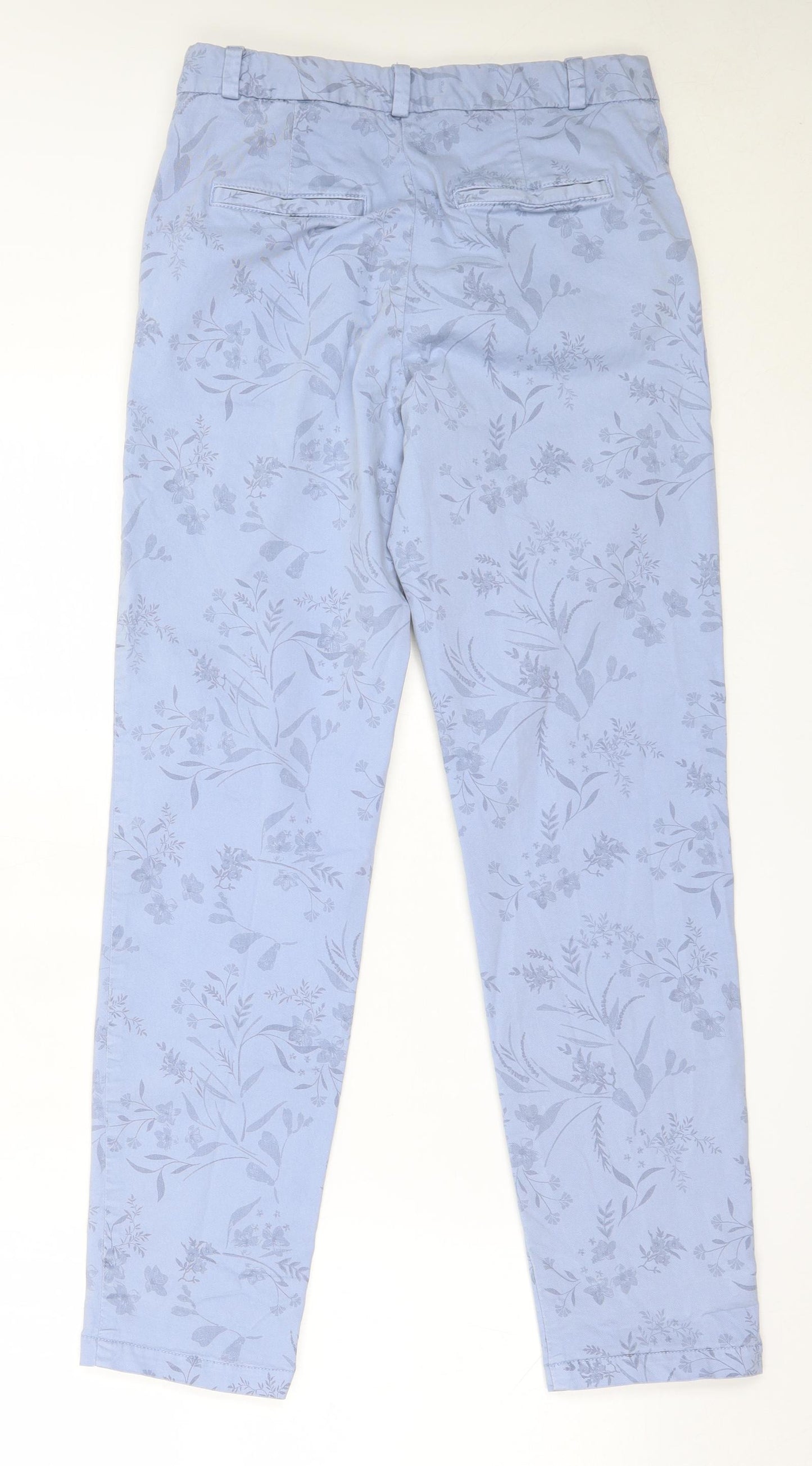 Marks and Spencer Womens Blue Floral Cotton Chino Trousers Size 8 L29 in Regular