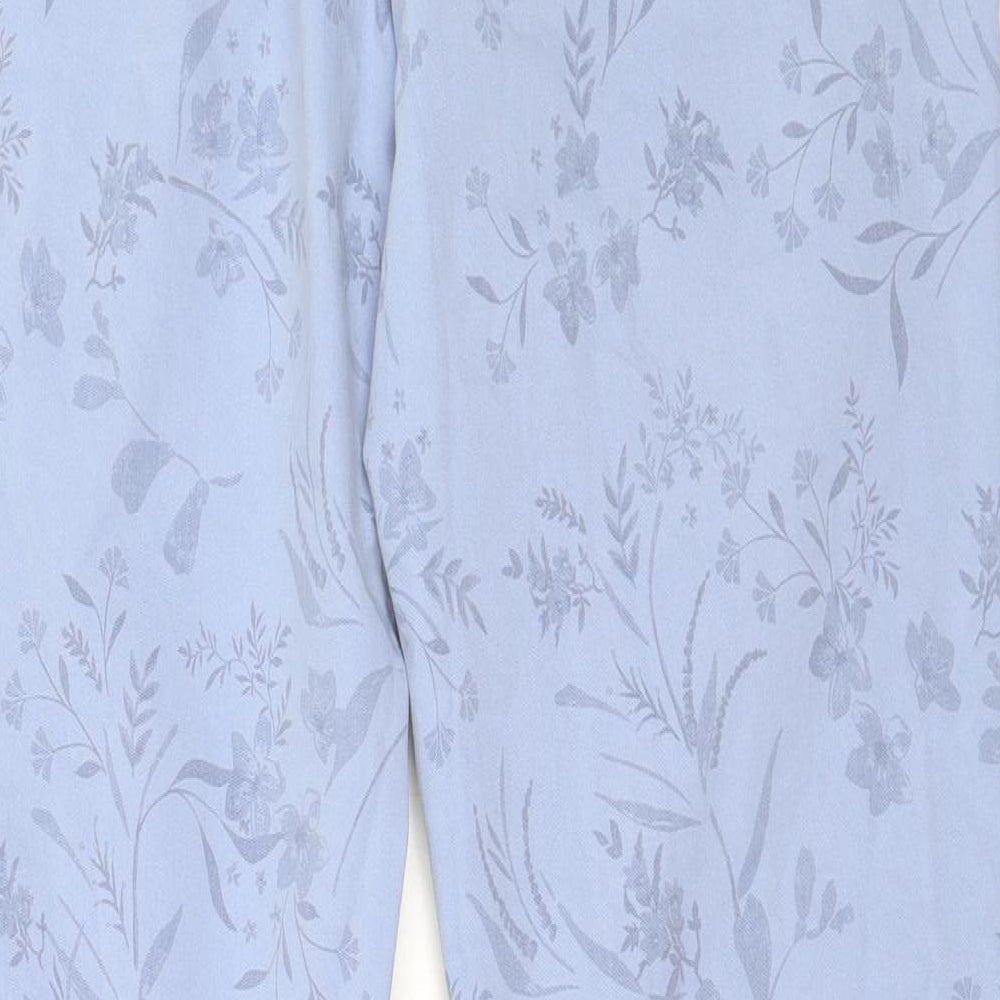 Marks and Spencer Womens Blue Floral Cotton Chino Trousers Size 8 L29 in Regular