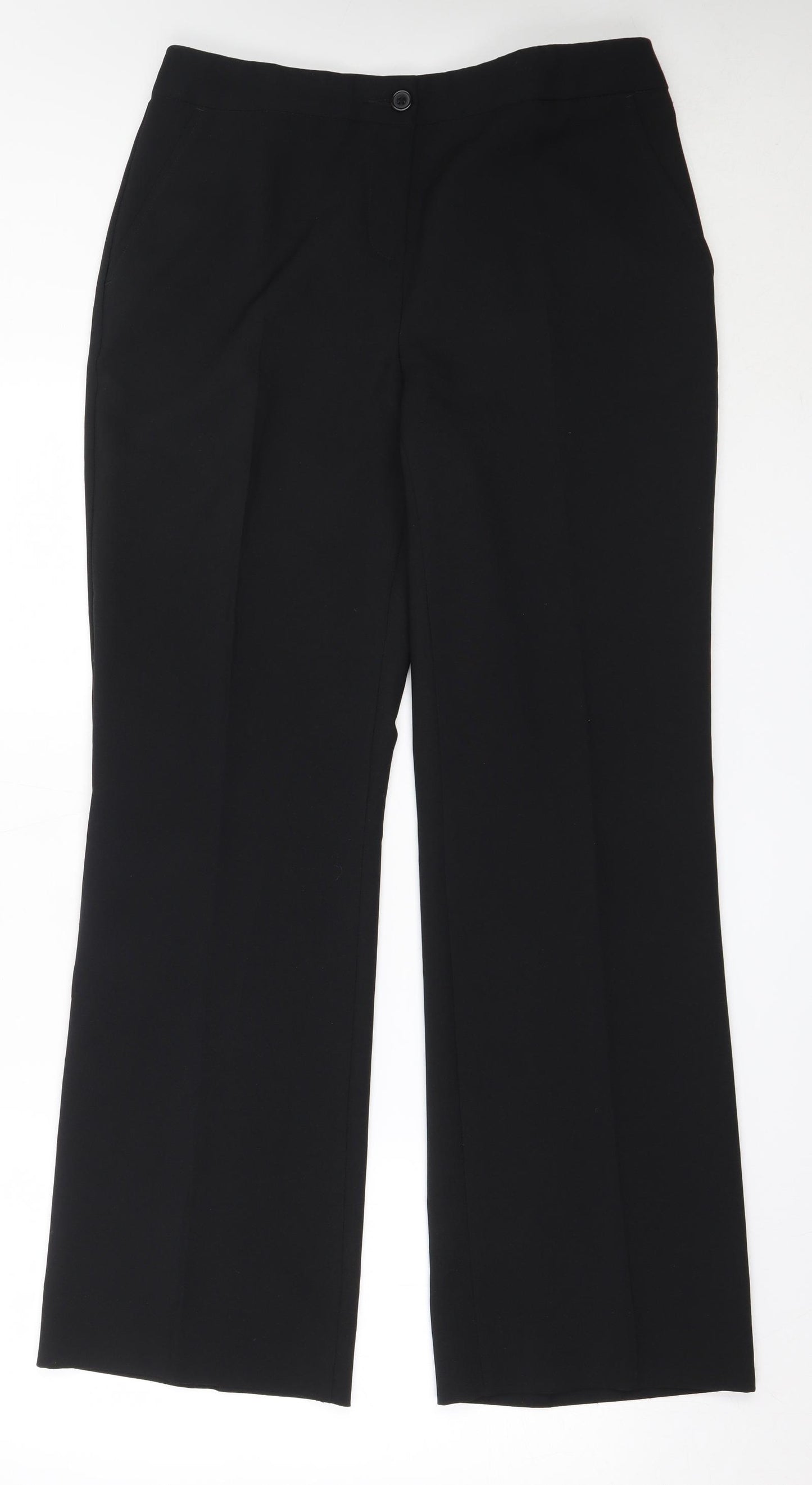 Marks and Spencer Womens Black  Polyester Trousers  Size 14 L31.5 in Regular Button