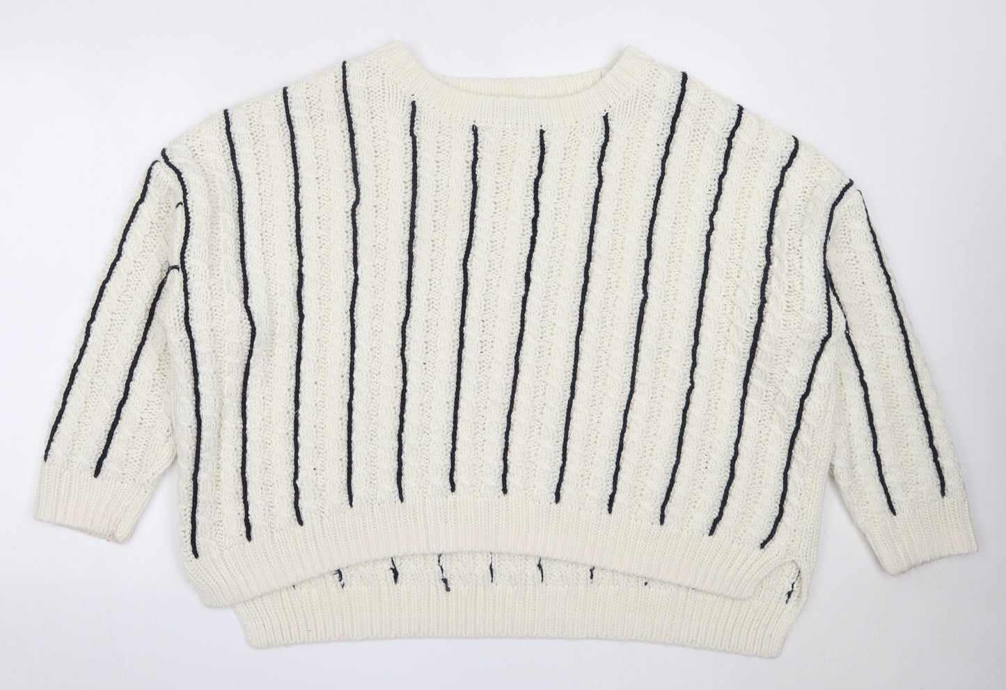 Atmosphere Womens Ivory Round Neck Striped Acrylic Pullover Jumper Size 16