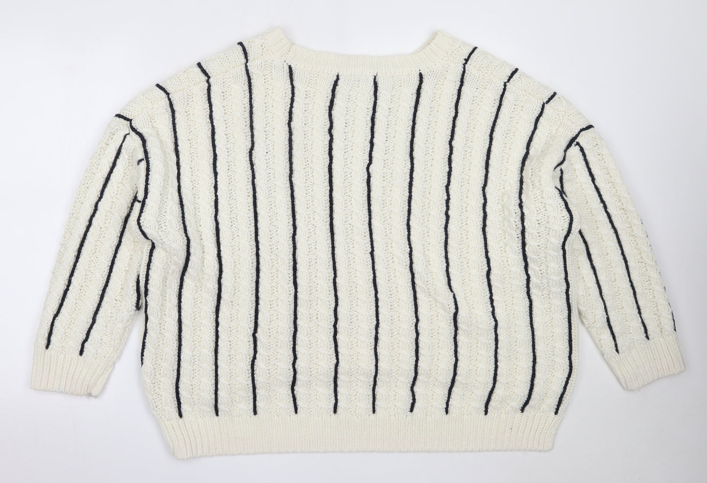 Atmosphere Womens Ivory Round Neck Striped Acrylic Pullover Jumper Size 16