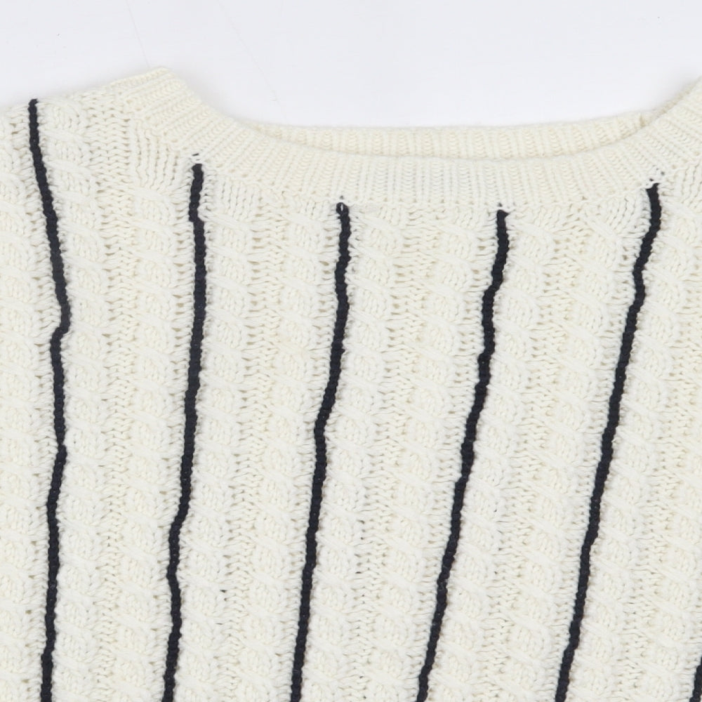 Atmosphere Womens Ivory Round Neck Striped Acrylic Pullover Jumper Size 16