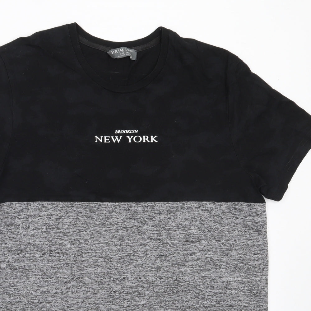 Primark Mens Black  Cotton  T-Shirt Size M Round Neck