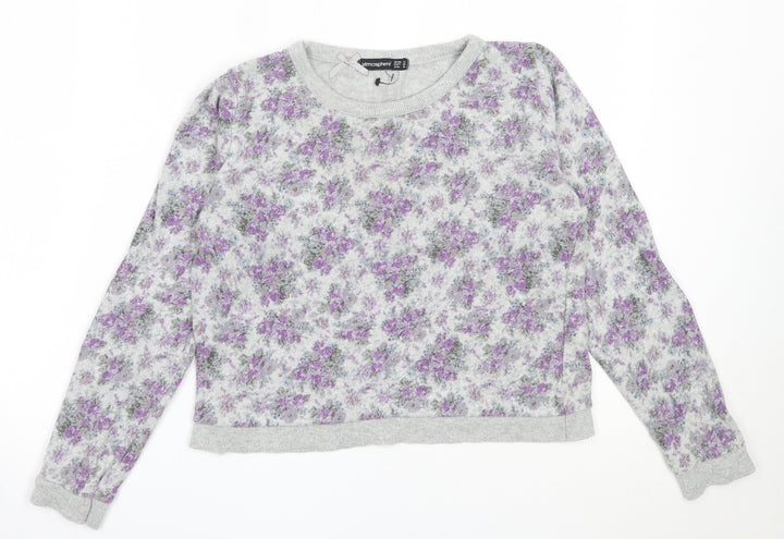 Atmosphere Womens Grey Floral Cotton Pullover Sweatshirt Size 12