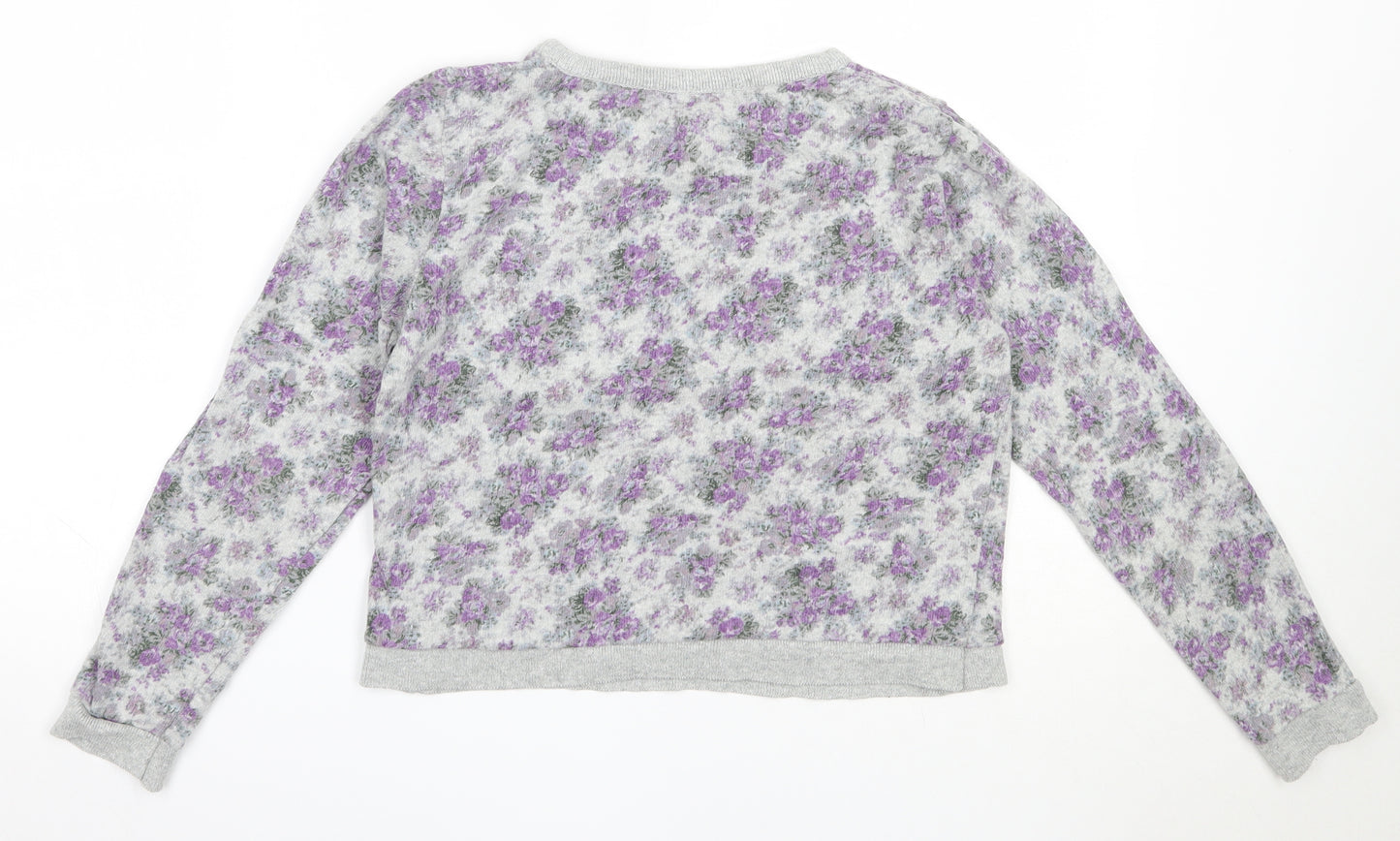 Atmosphere Womens Grey Floral Cotton Pullover Sweatshirt Size 12