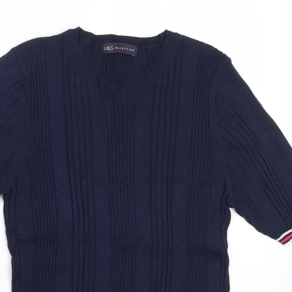 Marks and Spencer Womens Blue Round Neck  Viscose Pullover Jumper Size 12