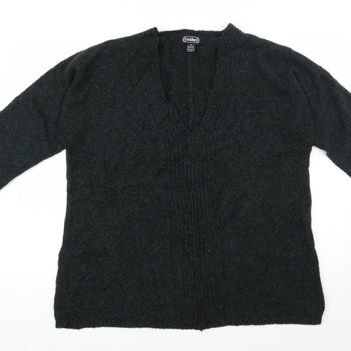 Cashel Womens Green V-Neck  Acrylic Pullover Jumper Size XL