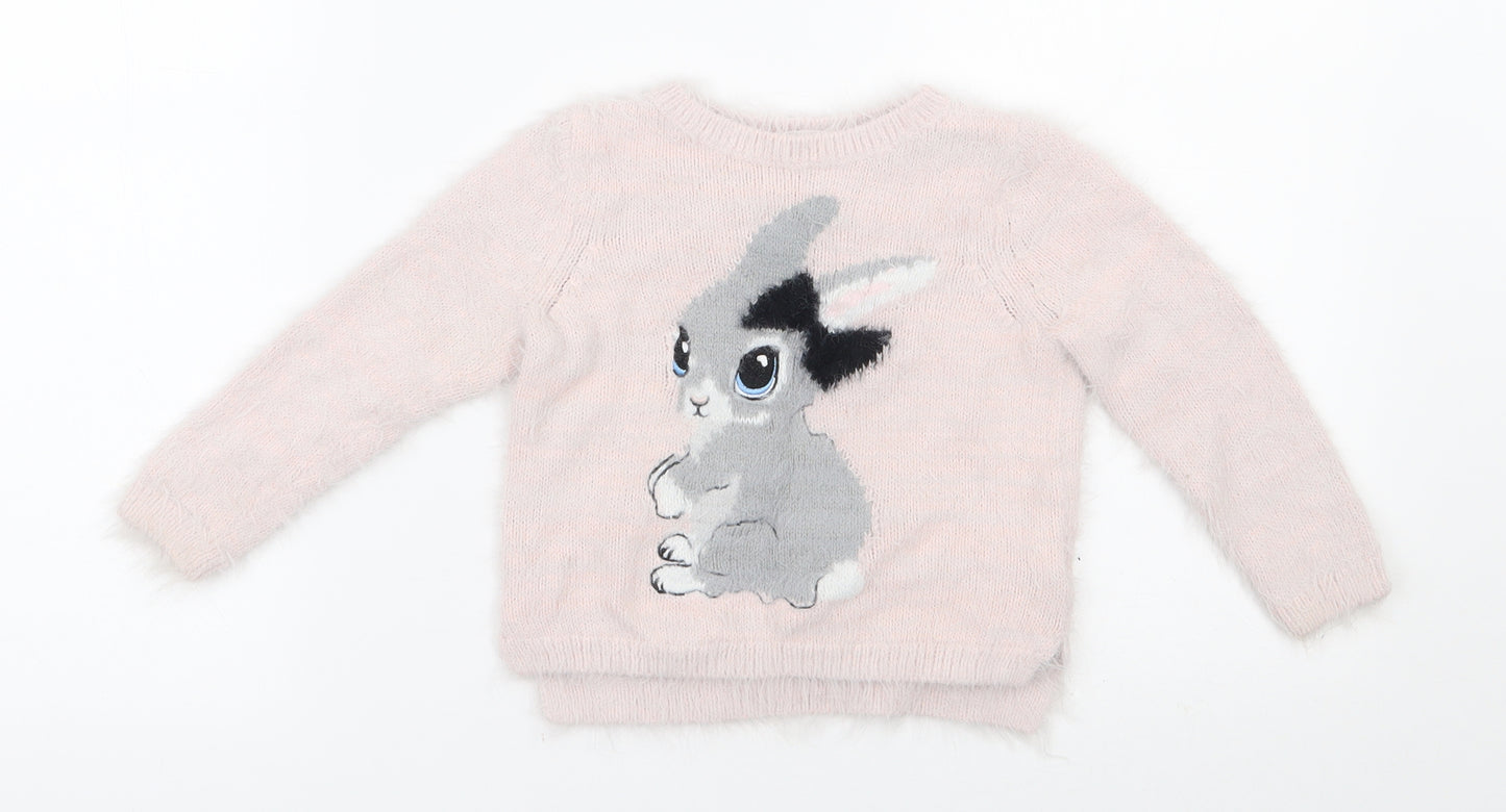 H&M Girls Pink  Polyamide Pullover Jumper Size 18-24 Months  Pullover - Rabbit